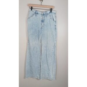 Frame Le Baggy Palazzo Pants Women's 26 Light Wash Wide Leg Cotton Linen Jeans